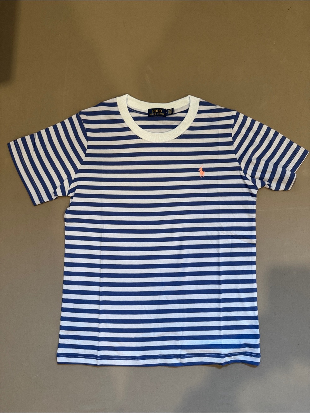 Ralph Lauren Navy and White Striped Crewneck Tee